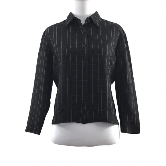 Emanuel ungaro Black White Windowpane Check Button Front Shirt Womens SP Long - Picture 1 of 12